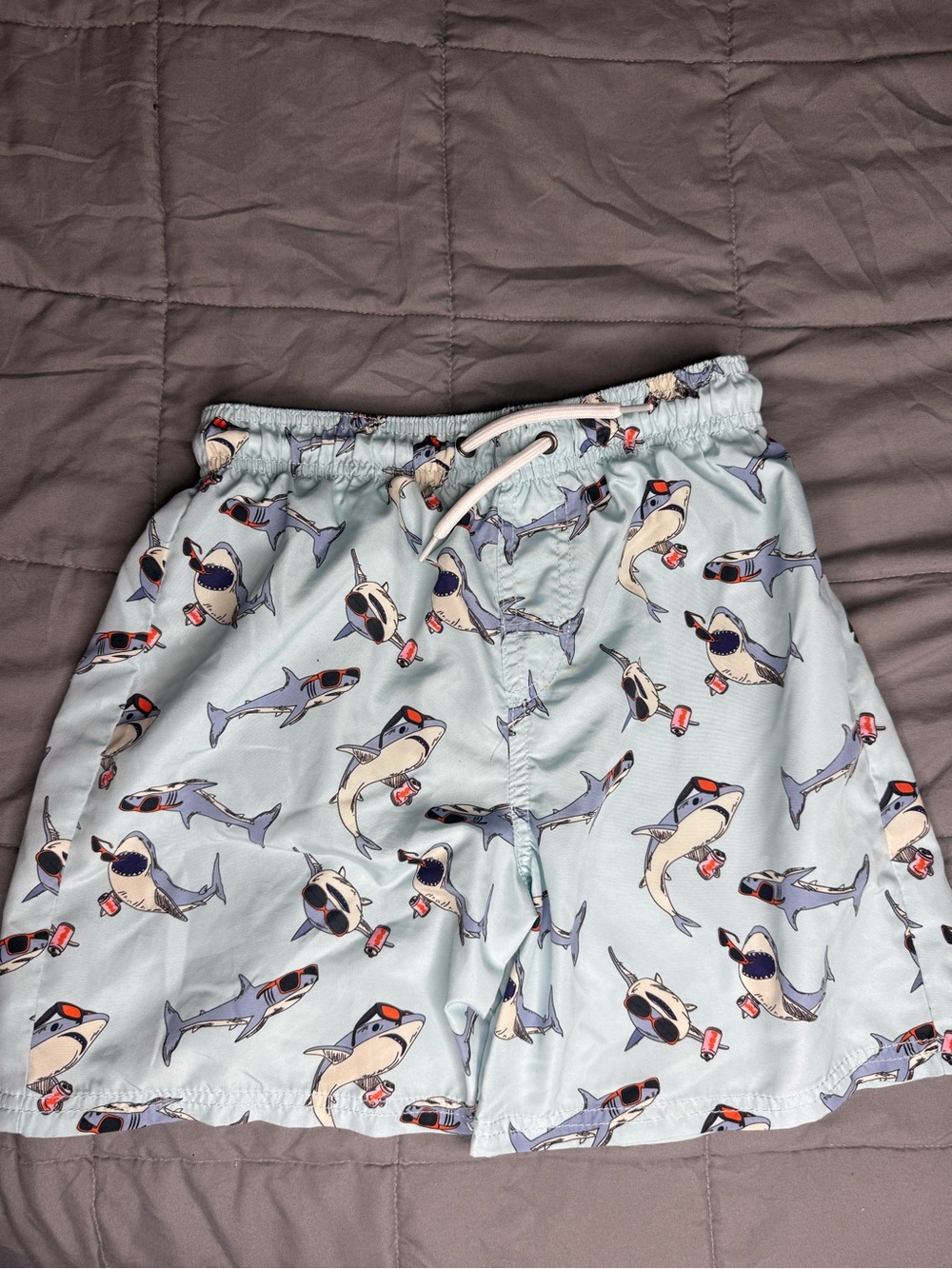 2 PAIRS - Urban Kids Light Blue Shark Print, Orange Tropical Print Swim Trunks
